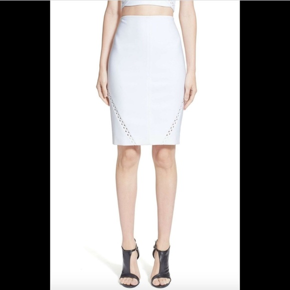 NWT! $590 Yigal Azrouel Stretch Pencil Skirt Optic White [‎ SZ 10 ] #1248